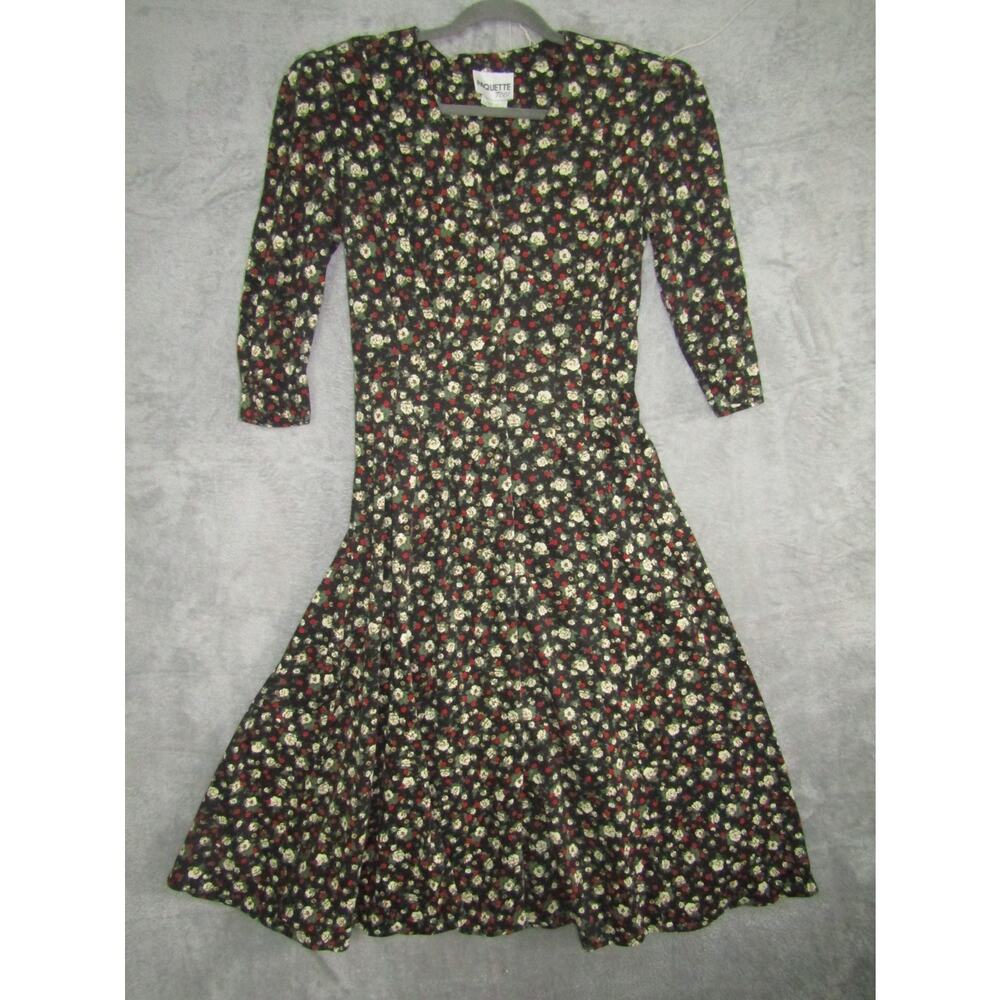 Vintage‎ 80s Paquette Too! Floral Fit & Flare Dress Size 12 Made in USA Y2K Boho